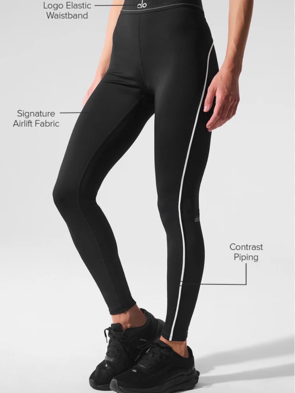 ALO Yoga Black Legging with White Contrast Piping